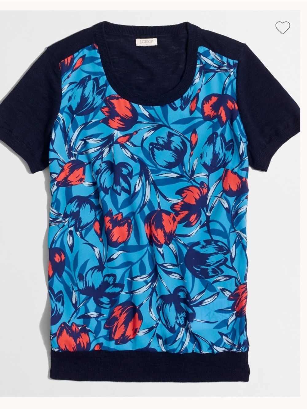 J.Crew Blue Floral Chiffon Front Knit Top Size xs